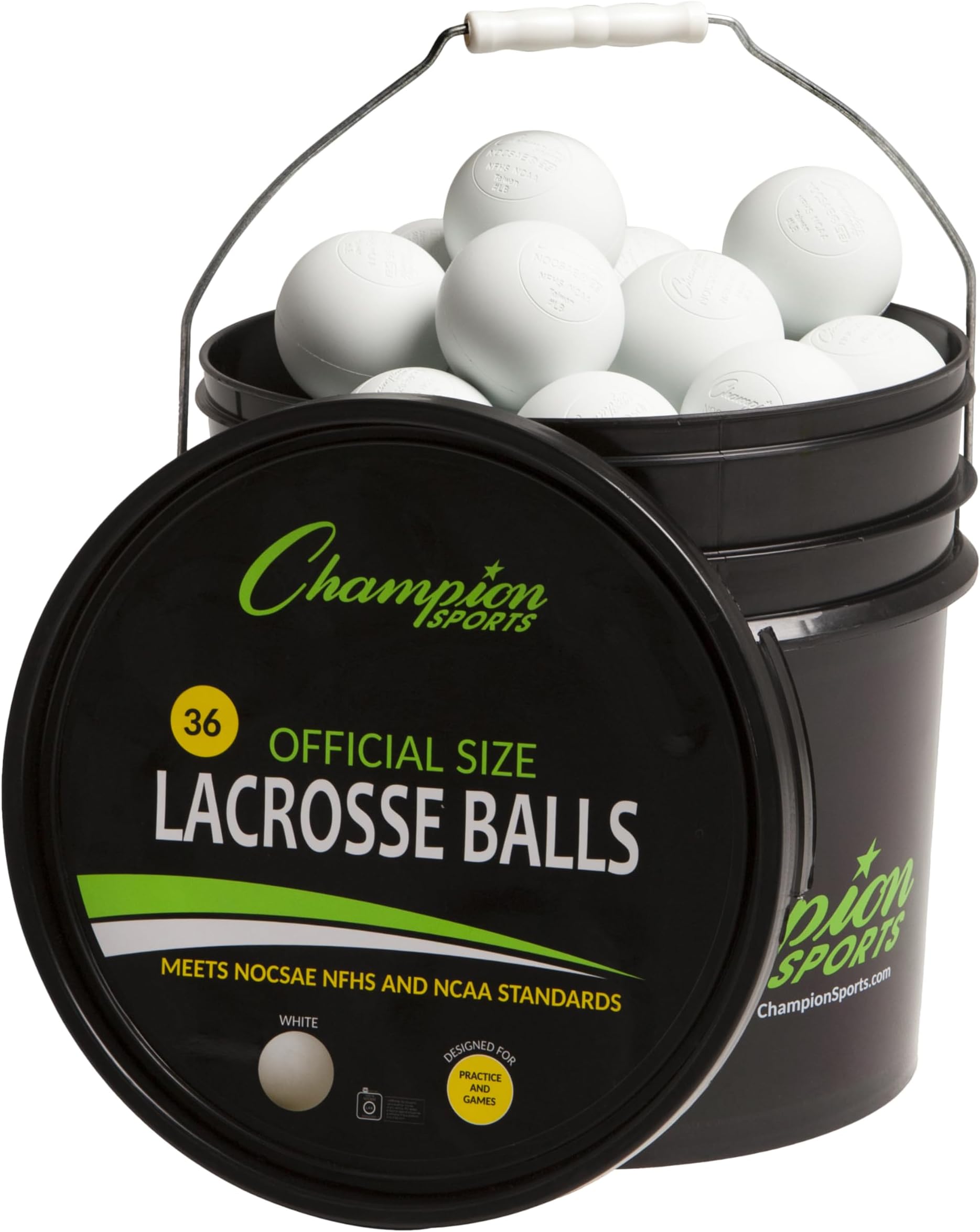Champion Sports Lacrosse Ball Bucket - NCAA & NFHS Certified - White, 36 Count
