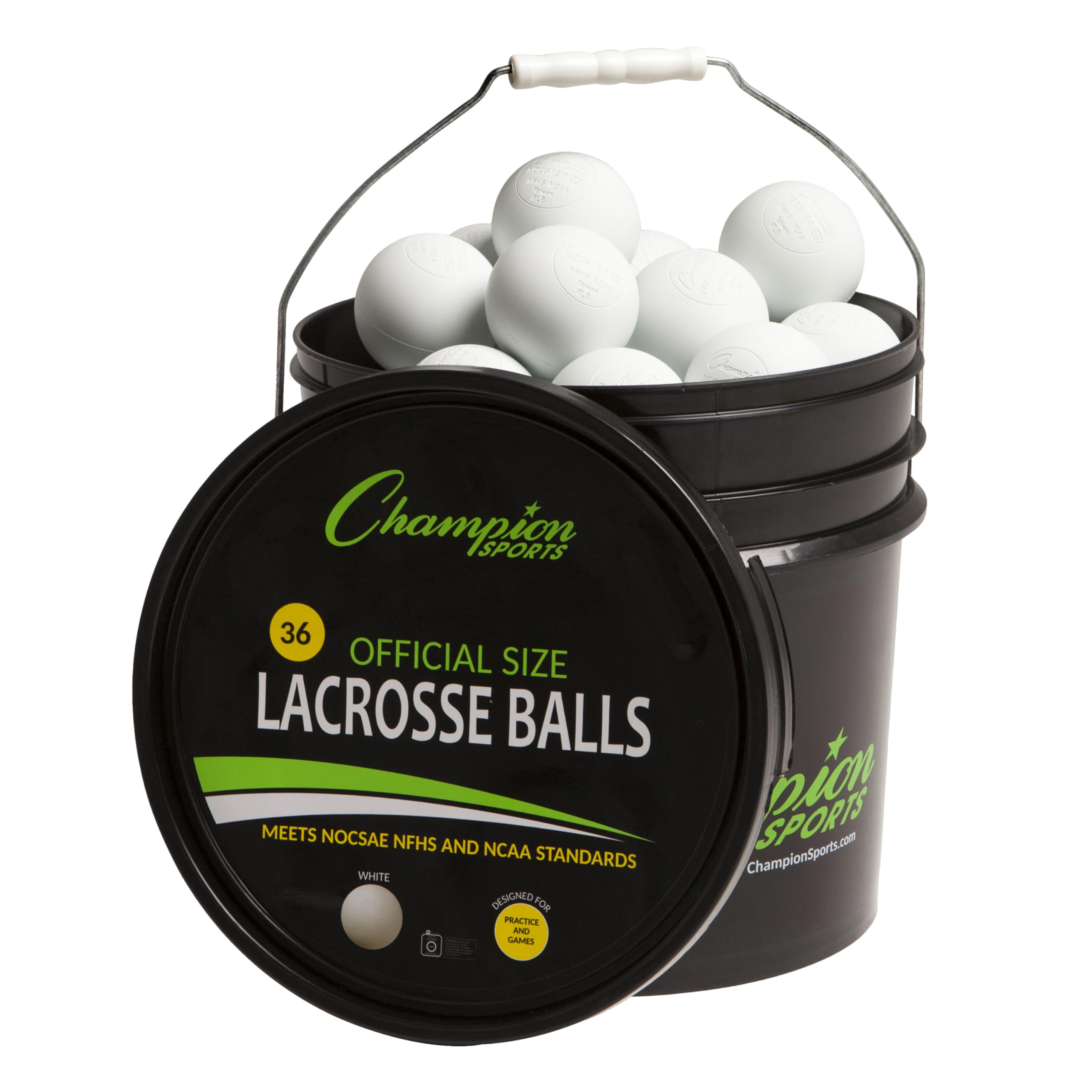 Champion Sports Lacrosse Balls Bucket - 36 Count NCAA & NFHS Certified Regulation Training & Game Balls - Yellow