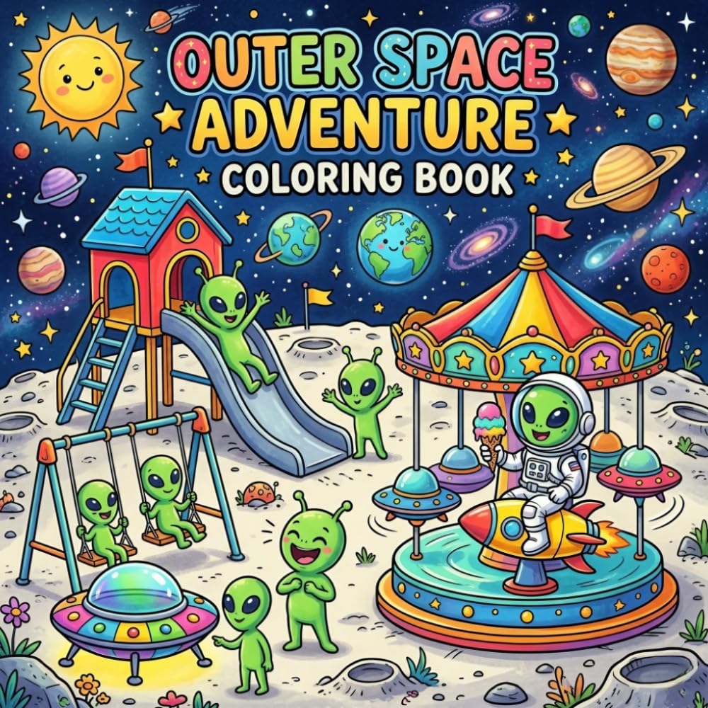 Outer Space Adventures Coloring Book: Bold & Easy Space Coloring Pages Featuring Astronauts, Aliens, Rockets & Planets for Kids, Teens & Adults