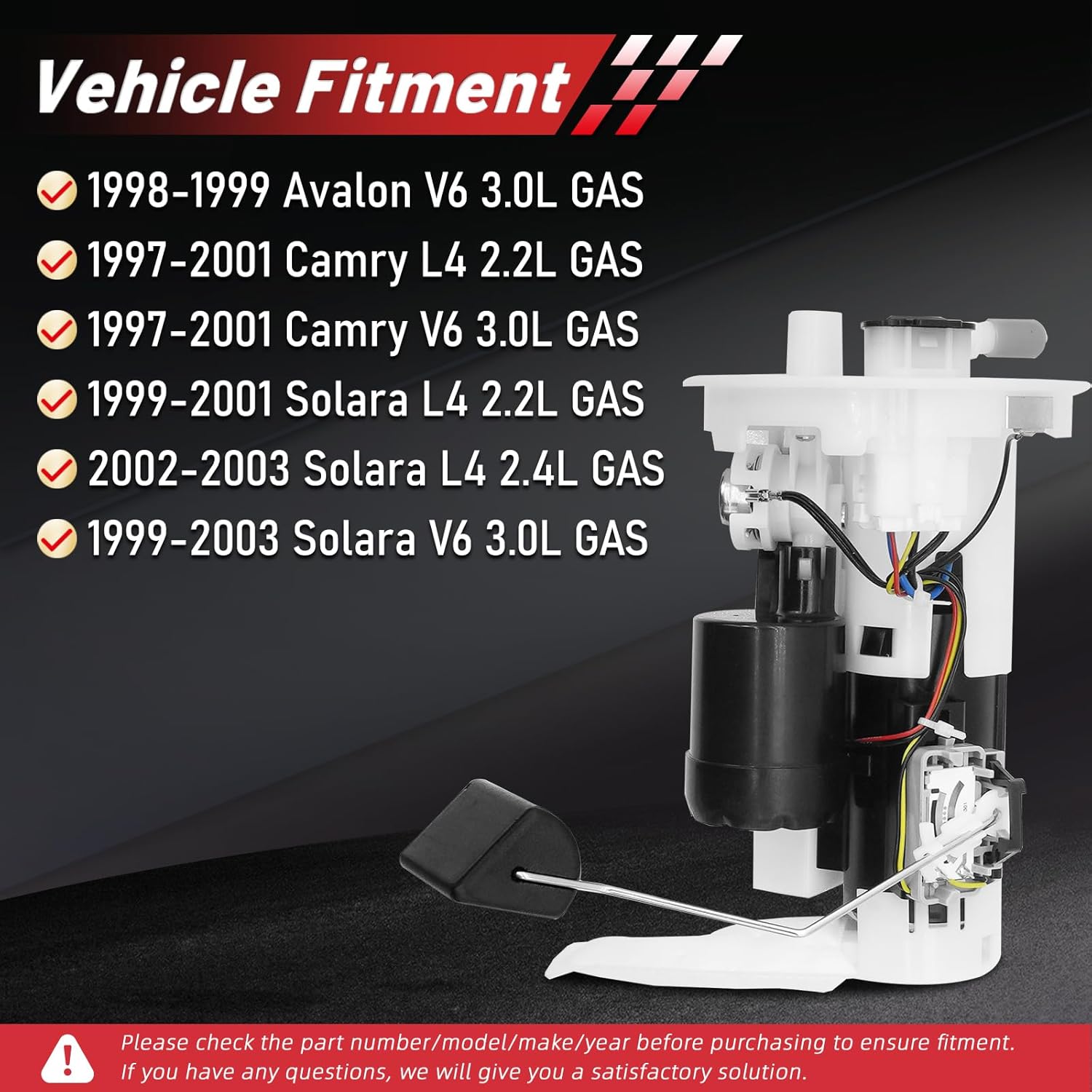SP9157M Electric Fuel Pump Assembly Fit for 1997-2001 Toyota Camry, 1998-1999 Avalon, 1999-2003 Solara, 232210a030 767GE 9015950343 8332033030