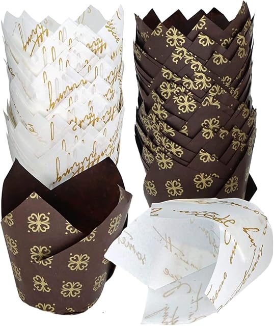 Tulip Baking Paper Cups, Paper Muffin Cups Cases Muffin Liners Greaseproof Cupcake Wrappers Baking Cups Suitable for Weddings Birthdays Family Gatherings 100PCS
