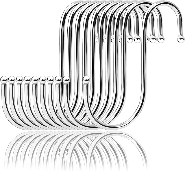 SUKELURER Heavy Duty S Hooks, 10pcs Stainless Steel S Shaped Hanging Hooks, Metal Butchers Hooks for Kitchen, Bathroom, Bedroom and Office, 4 Inch (Silver)