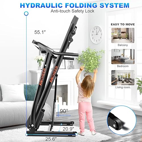 Miniatura 5 de ANCHEER Treadmills,Smart Electric Folding Treadmill with Incline, Speakers, Bluetooth, LCD, APP, Pulse Monitor, Cardio Fitness Exercise Machine for
