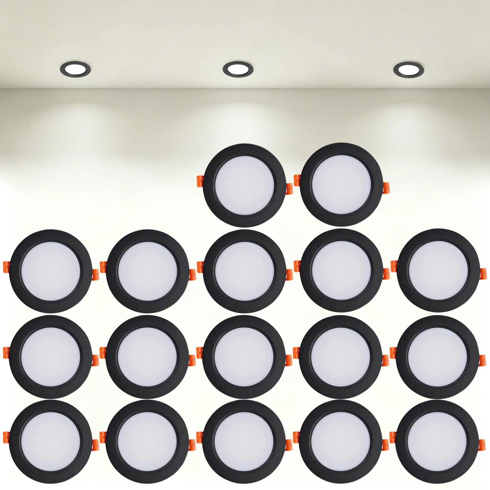 VOGHMOLD 12W Ultra Slim LED Downlight Recessed Ceiling Light 4 inch, 4000K Spot Lights Black Aluminum Trim, Cut Φ110-130mm, AC110-240V Panel Lighting for Office Hallway Closet, 17 Pack