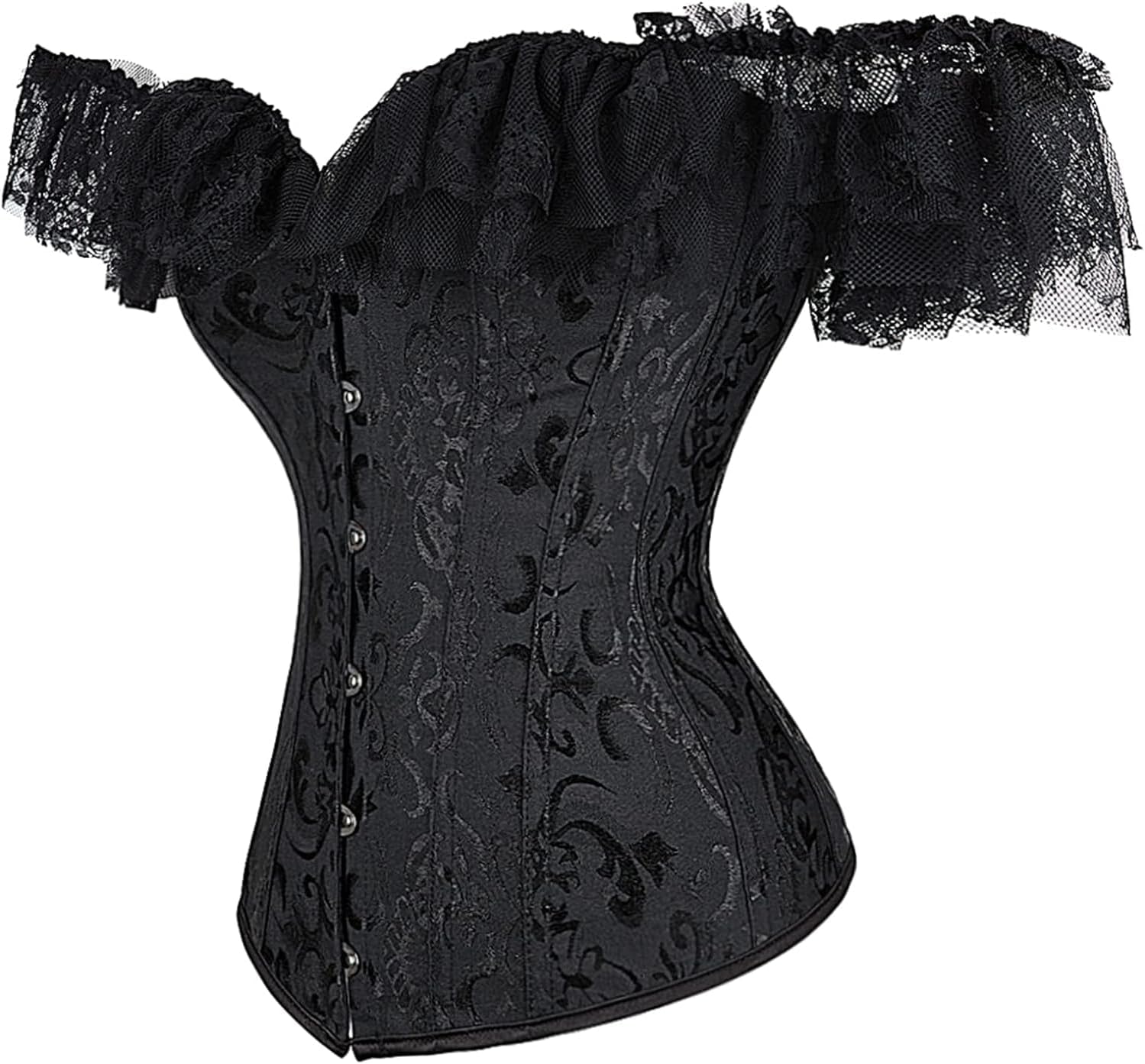 Women's Lace Up Gothic Bustier Corsets With Strap Ruched Sleeves Renaissance Corset - Image 3