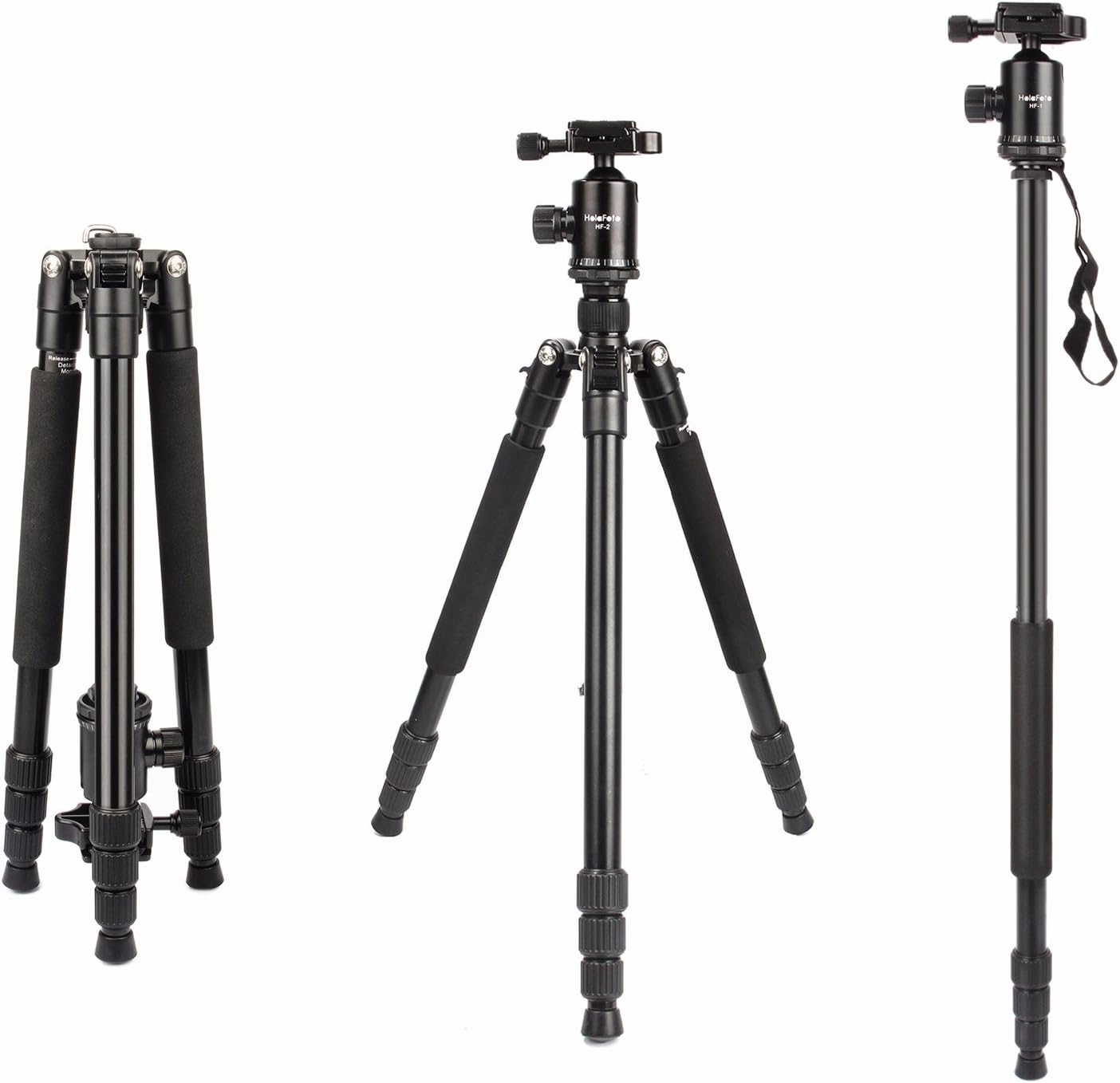 Camera Tripod, HolaFoto 65'' Travel Monopod Light Weight Aluminum Alloy Legs &Panorama Ball Head for DSLR Camera Canon Nikon Sony Fuji-Film, Pentax, Lumix, Olympus DSLR DV- T2 Black