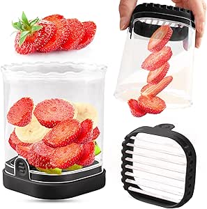 Creative Strawberry &amp; Fruit Slicer - Detachable Cutter with Push Plate (Black)