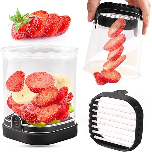 Creative Strawberry & Fruit Slicer - Detachable Cutter with Push Plate (Black)