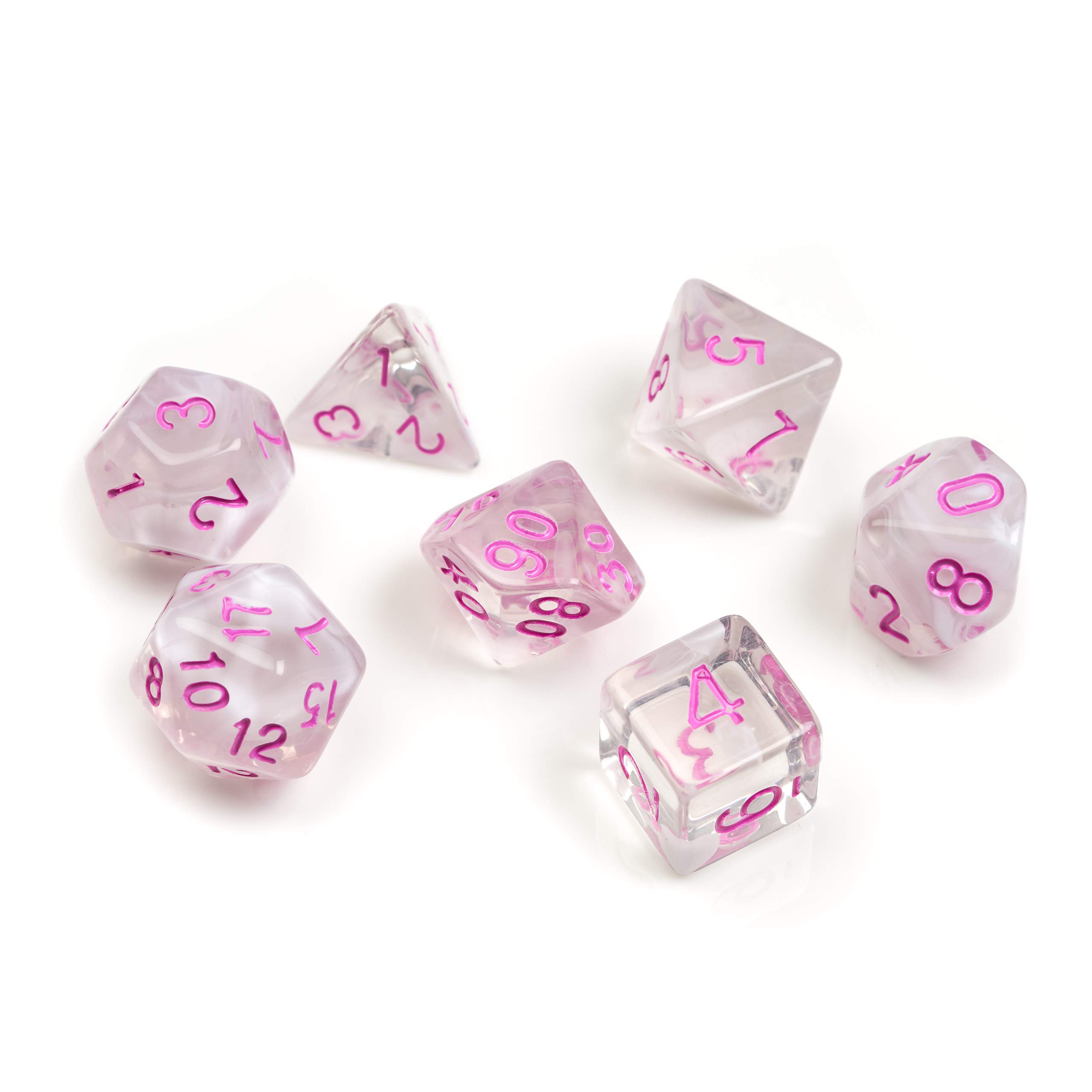 Sirius Dice - White/Cloud/Pink Ink RPG Polyhedral Dice - Set of 7