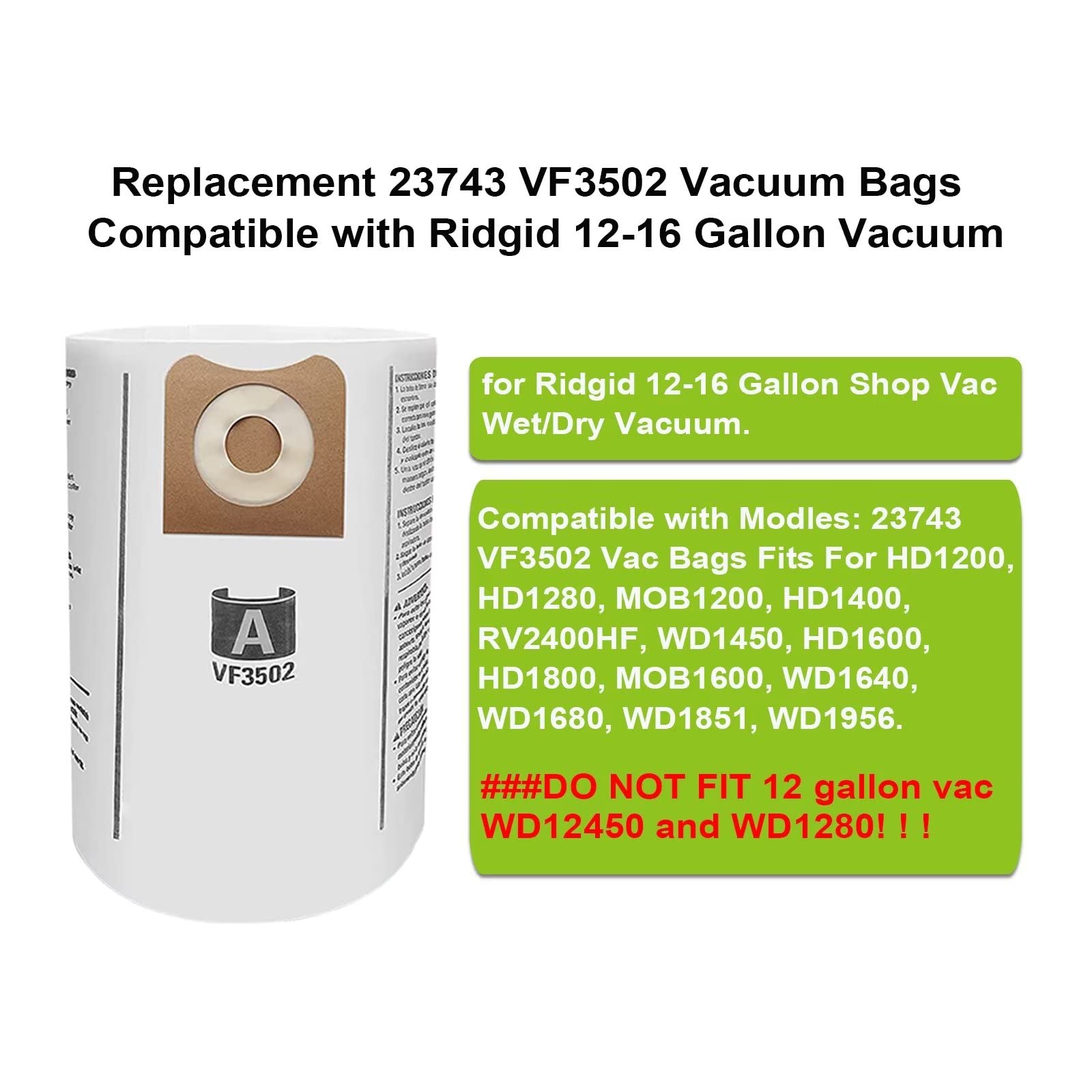 VF6000 Filter for Ridgid Shop Vac 5-20 Gallon Wet Dry Vacuums, 5-Layer HEPA Filter Fits WD5500 WD0671 WD6425 WD7000 (2 Pack VF6000 Filters + 4 Pack VF3502 Bags)