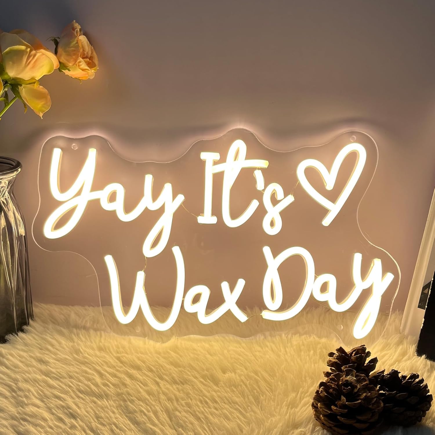 Yay It’s Wax Day Neon Sign For Spa Beauty Room Nail Brows Lashed Salon Studio LED Wall Art Decor For Business Stores Logo Barber Shops Led Word Indoor Neon Lights 5V USB Powered Warm White 40×23.6 CM
