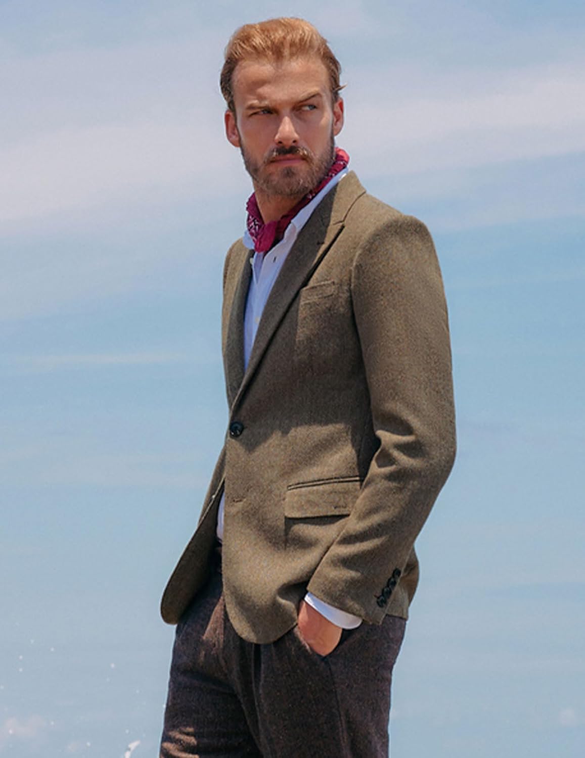 PJ PAUL JONES Men Tweed Blazer Wool Herringbone Sport Coat Jacket Vintage Blazers Suit Jackets - Image 5