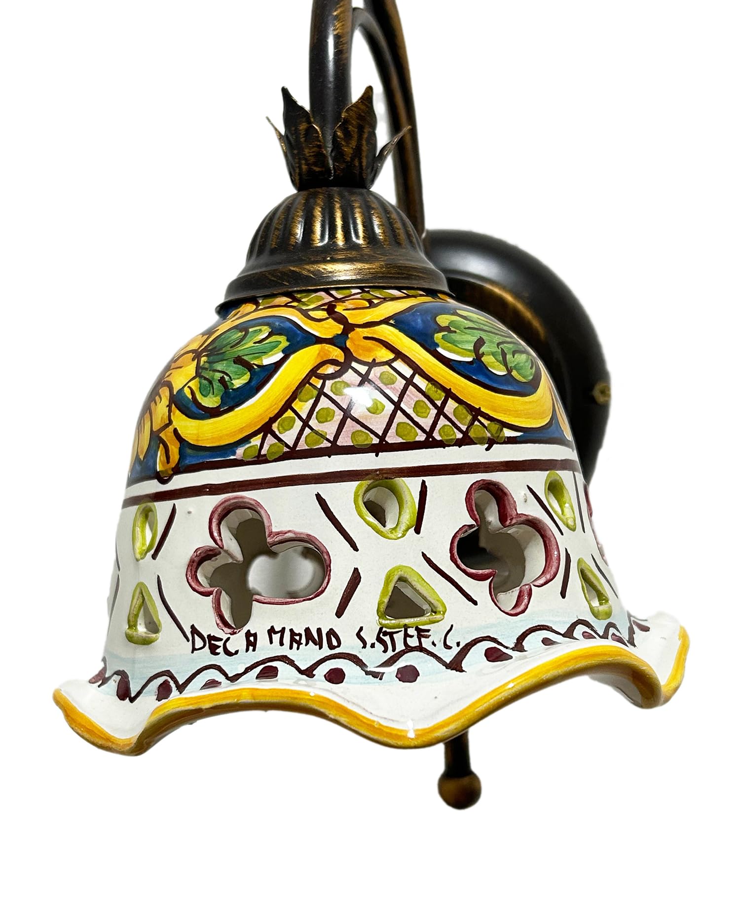 ILAB Applique a 1 luce in ferro battuto e ceramica siciliana realizzato artigianalmente dai maestri di santo stefano di camastra coll. candida