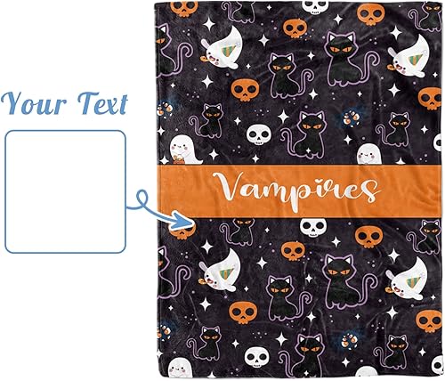 Miniatura 9 de Manta de bebé personalizada de Halloween, manta con nombre personalizado para niños pequeños, franela suave con respaldo de puntos de doble capa,