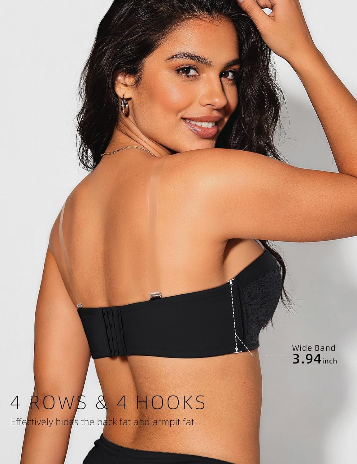 Push Up Strapless Bra with Clear Straps Covertible Plunge Lace Padded Add 2 Cups Low Cut Underwire Bras for Women - Image 5