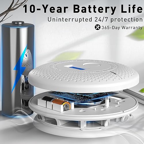 Miniatura 4 de Detector de humo y monóxido de carbono, detector de humo 2 en 1, indicadores de luz de advertencia LED, batería de 10 años (blanco), paquete de 4