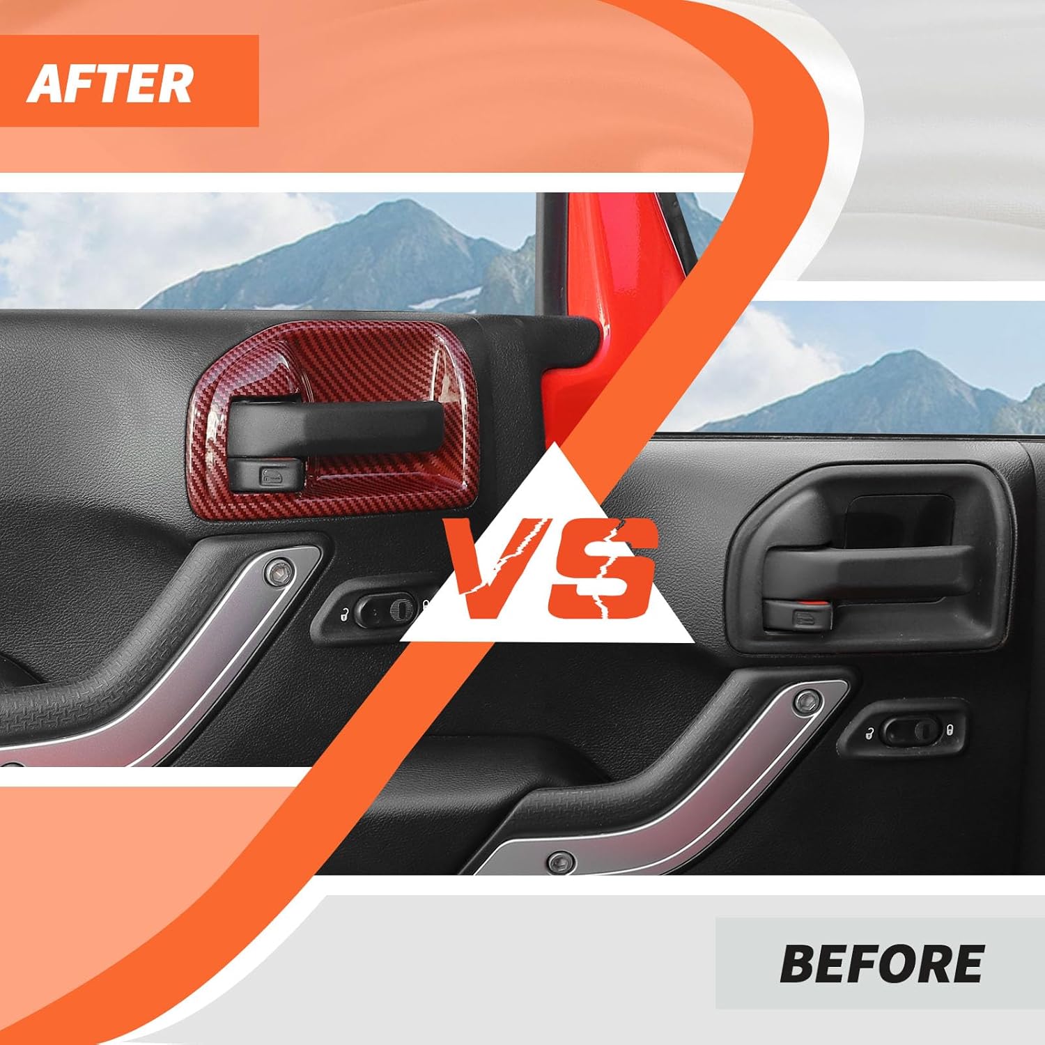 Inner Door Handle Bowl Cover Trim Interior Accessories Compatible with Jeep Wrangler JK JKU 2011-2017,Red Carbon Fiber