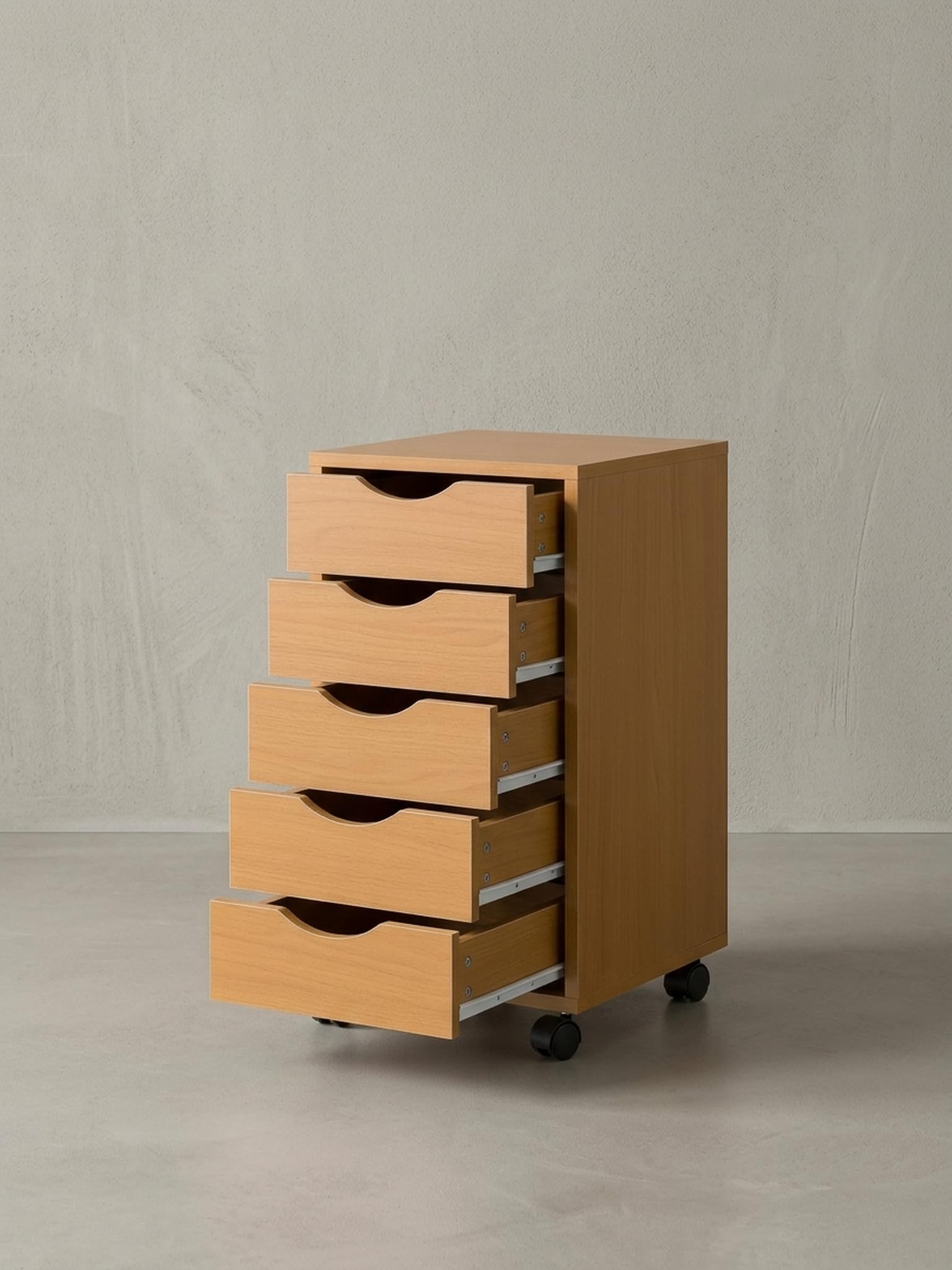 Rollcontainer Buche, Stilvoller & geräumiger Schreibtisch-Container mit 5 Schubladen - KADIMA DESIGN.
