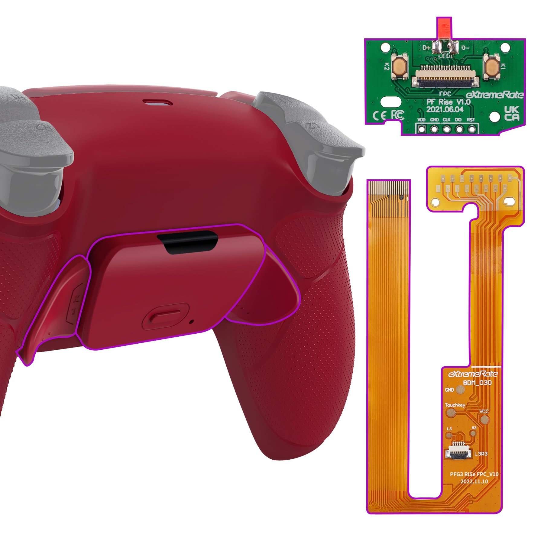 eXtremeRate RISE Remap Kit Programmabile per ps5 Controller BDM-030/040/050,Tasti Aggiuntivi Palette Back Button Cover Grip Gomma Pulsante Posteriore per ps5 Joystick-Volcanic Red