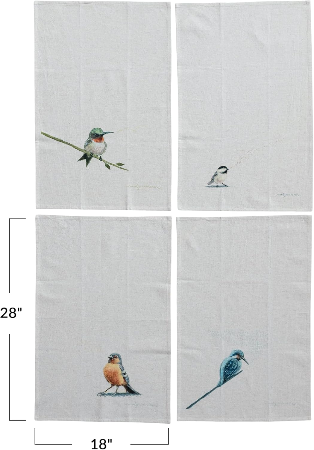 Creative Co-Op Avian Cotton and Linen Tea Towel Set, Multicolor, Set of 4