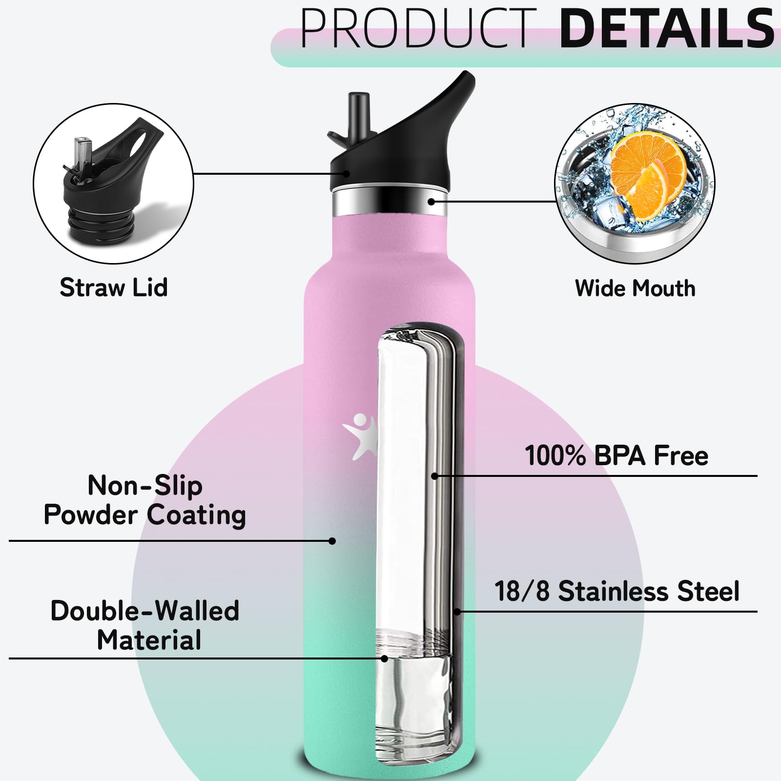 Grsta Borraccia Termica, Borracce 1 litro, Borracia con Cannuccia, Senza Perdite, Bottiglia Termica, Borraccia Palestra Senza BPA, Acciaio Inossidabile 18/8, Borracce per Escursionismo, Campeggio