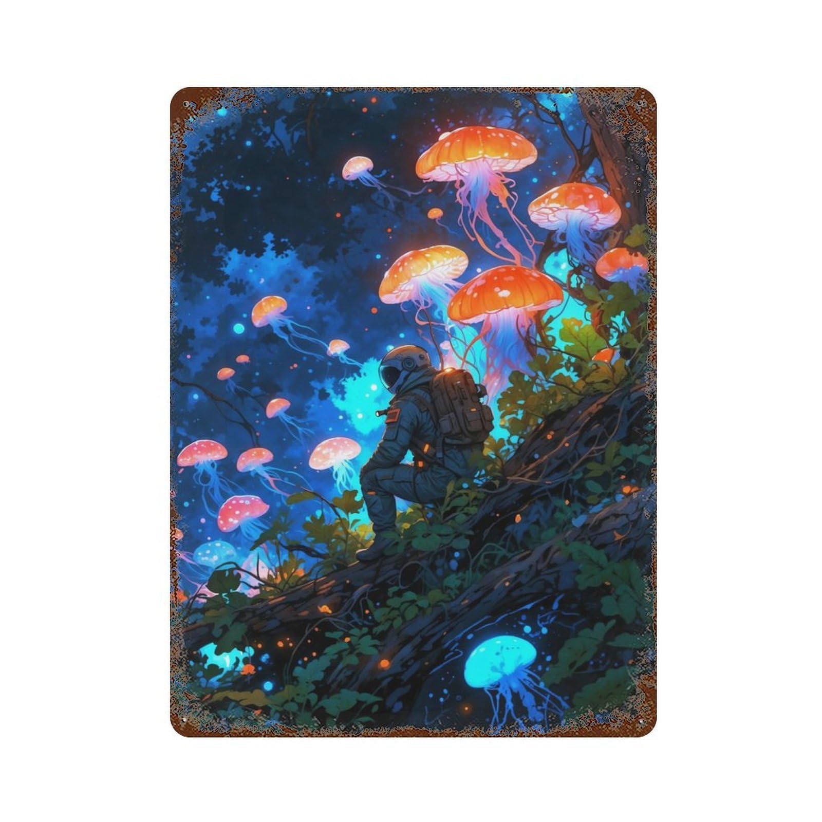 Lost in Bioluminescent Rust Effect Tin Sign 15.7"x11.8", Industrial Home Decor for Garage, Bar And Workshop Decor