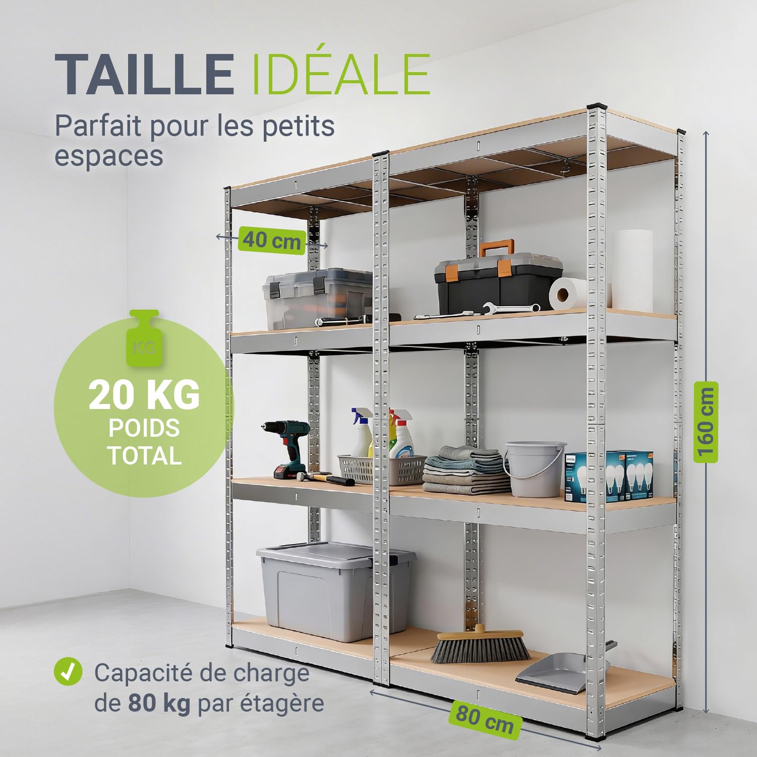 Juskys Étagère Charges Lourdes Easy, Lot de 2, 160x80x40 cm - 4 Niveau á 80 kg, Capacité 320 kg, Étagères de Rangement en Metal pour Garage et Cave