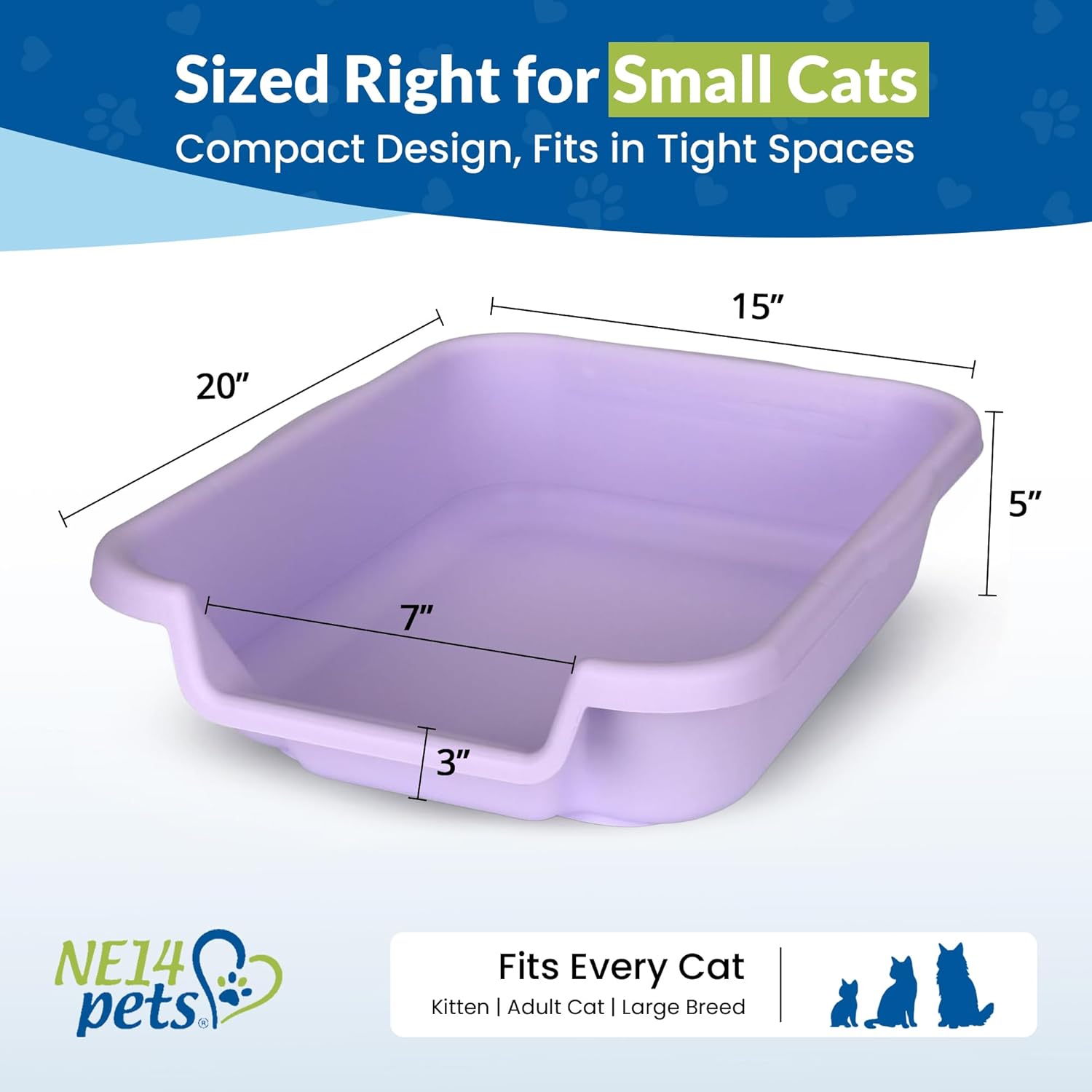 Kitty Go Here Small Size, Storybook Lavender Color, Durable & Pet Safe Kitty Litter Box, Low 3" Entry and Lots More Room for Your Cats Comfort, Made in USA