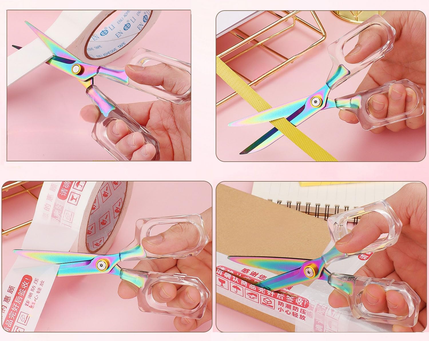 2 Pack Rainbow Iridescent Scissors with Clear Handle, Stainless Steel Blades,Titanium Super Sharp Sewing Scissors - Image 2