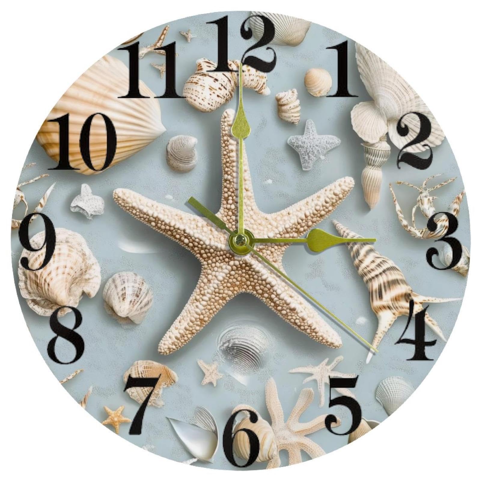 Horloge murale coquillages à quartz avec mécanisme silencieux continu pour décoration maison