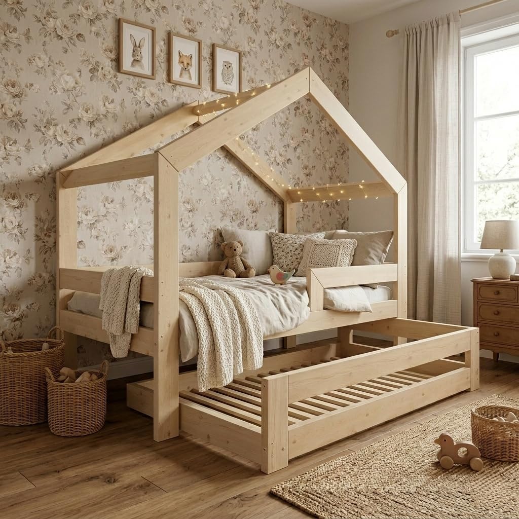 Need Sleep Ausziehbett Kinder Bett Mit Ausziehbarem Gästebett Ausziehbares Bett 90x200 / 180x90 Kinderbett Für 2 Kinder Jugendbett Tagesbett Ausziehbar Funktionsbett aus Holz Baby