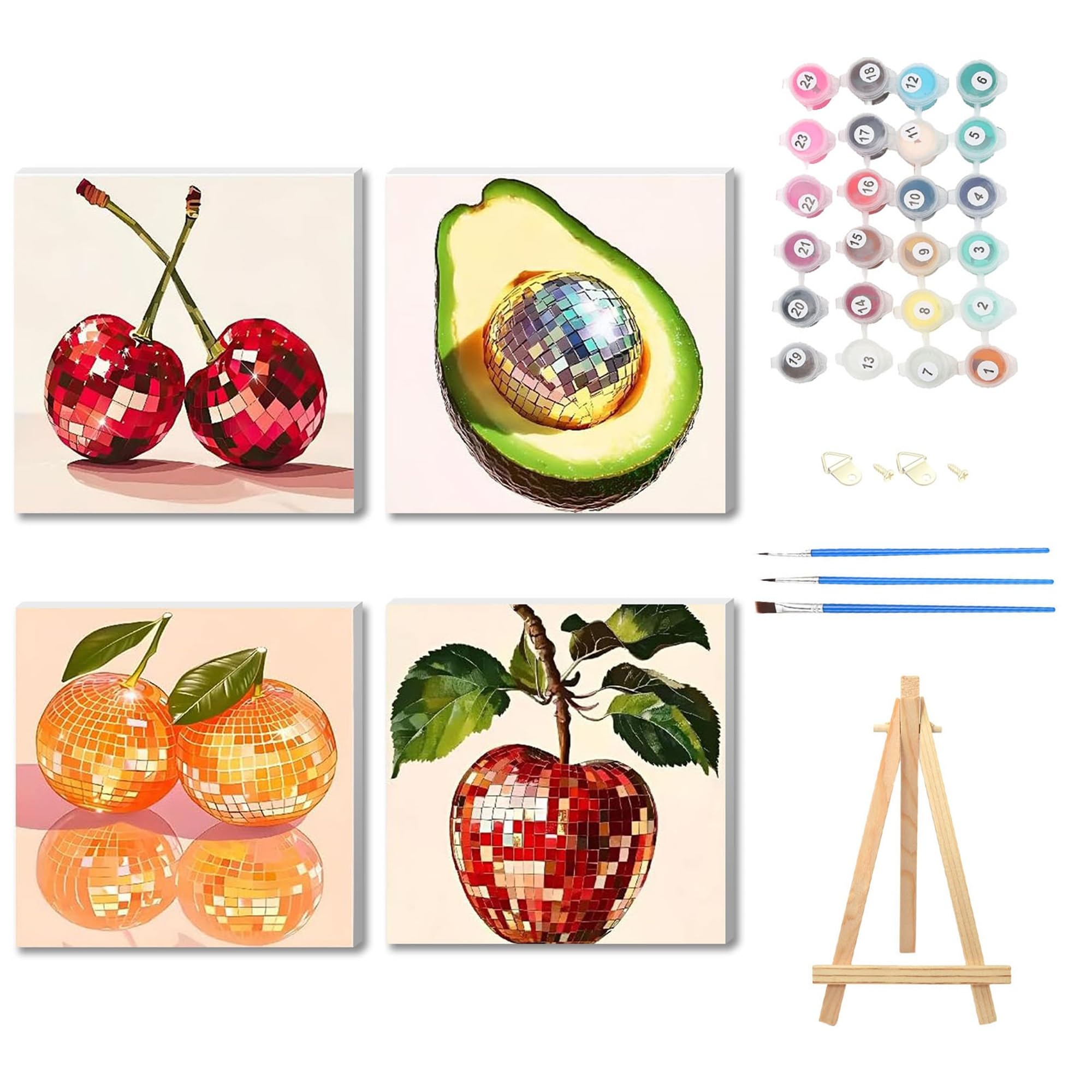 NZNANCHU Fruit Paint by Numbers Kit for Adults,Disco Easy Painting Kits on Canvas with Wooden Framed, Small Color by Numbers Acrylic,Adult Paint by Number for Gifts,Home Wall Decor