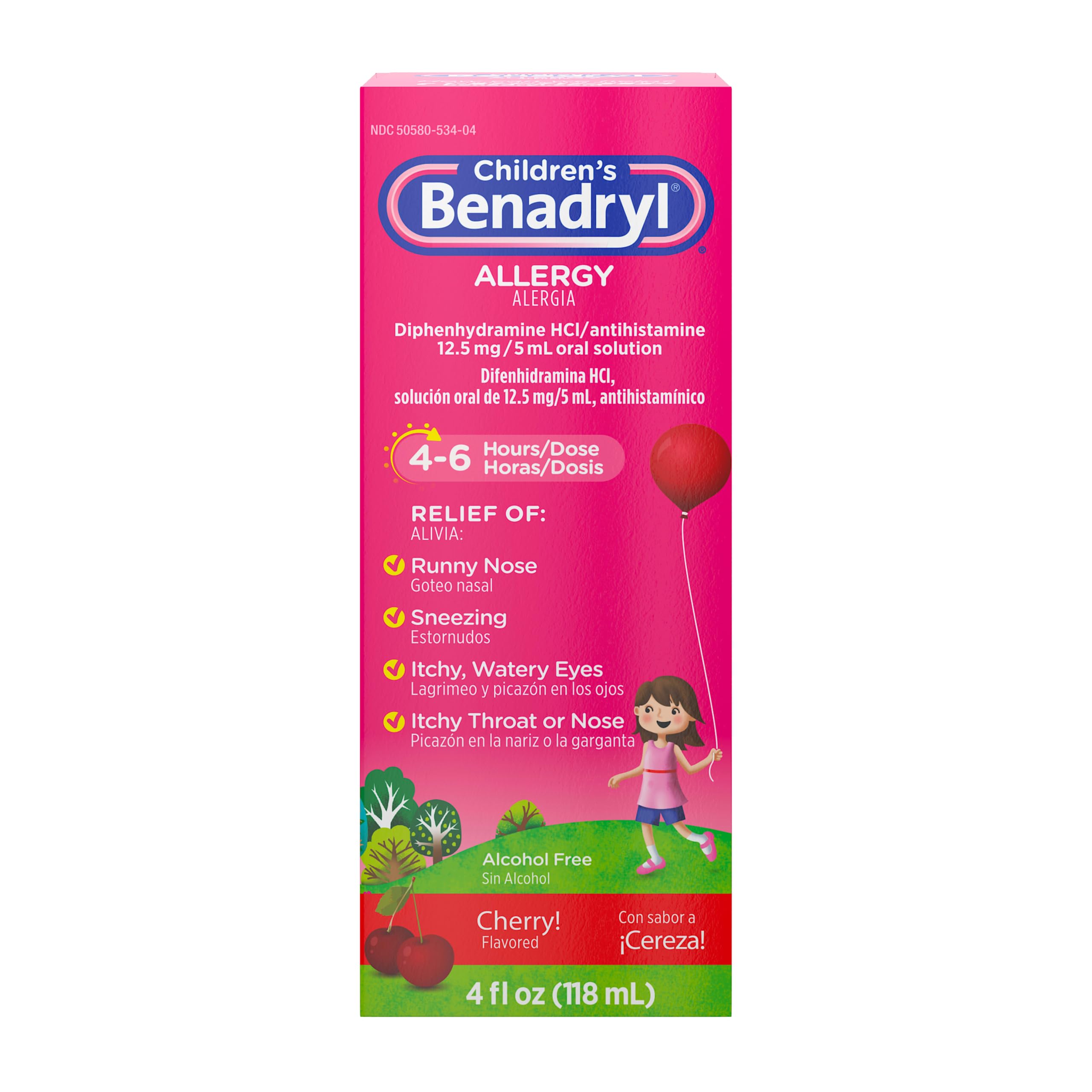 Children's Benadryl Allergy Medicine, Diphenhydramine HCl, Cherry, 4 fl. oz