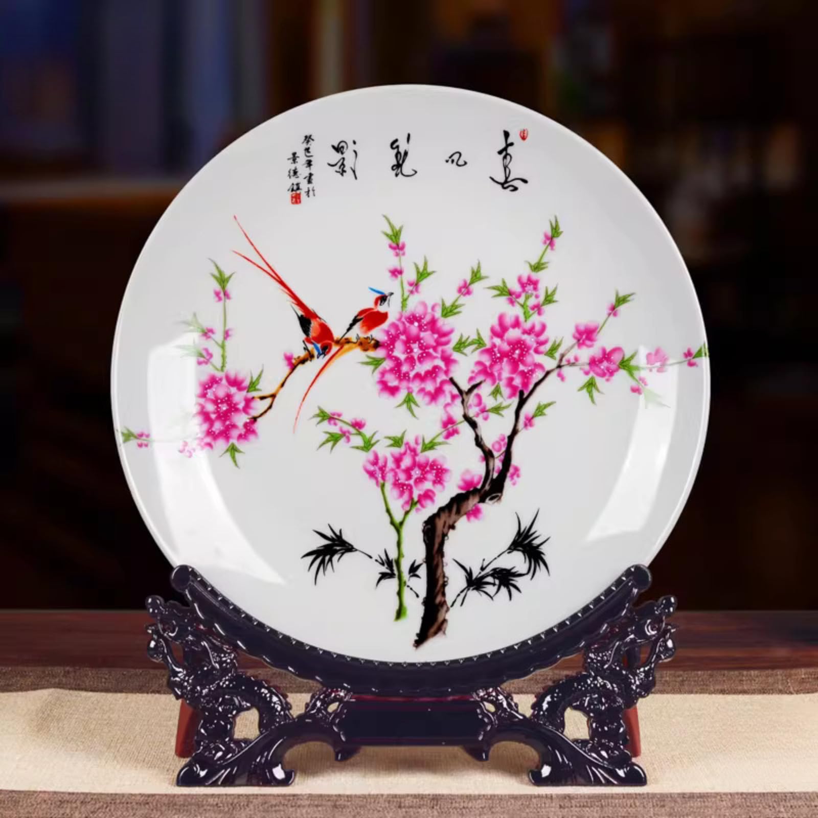 Assiette décorative en céramique style chinois 26 cm Jingdezhen salon