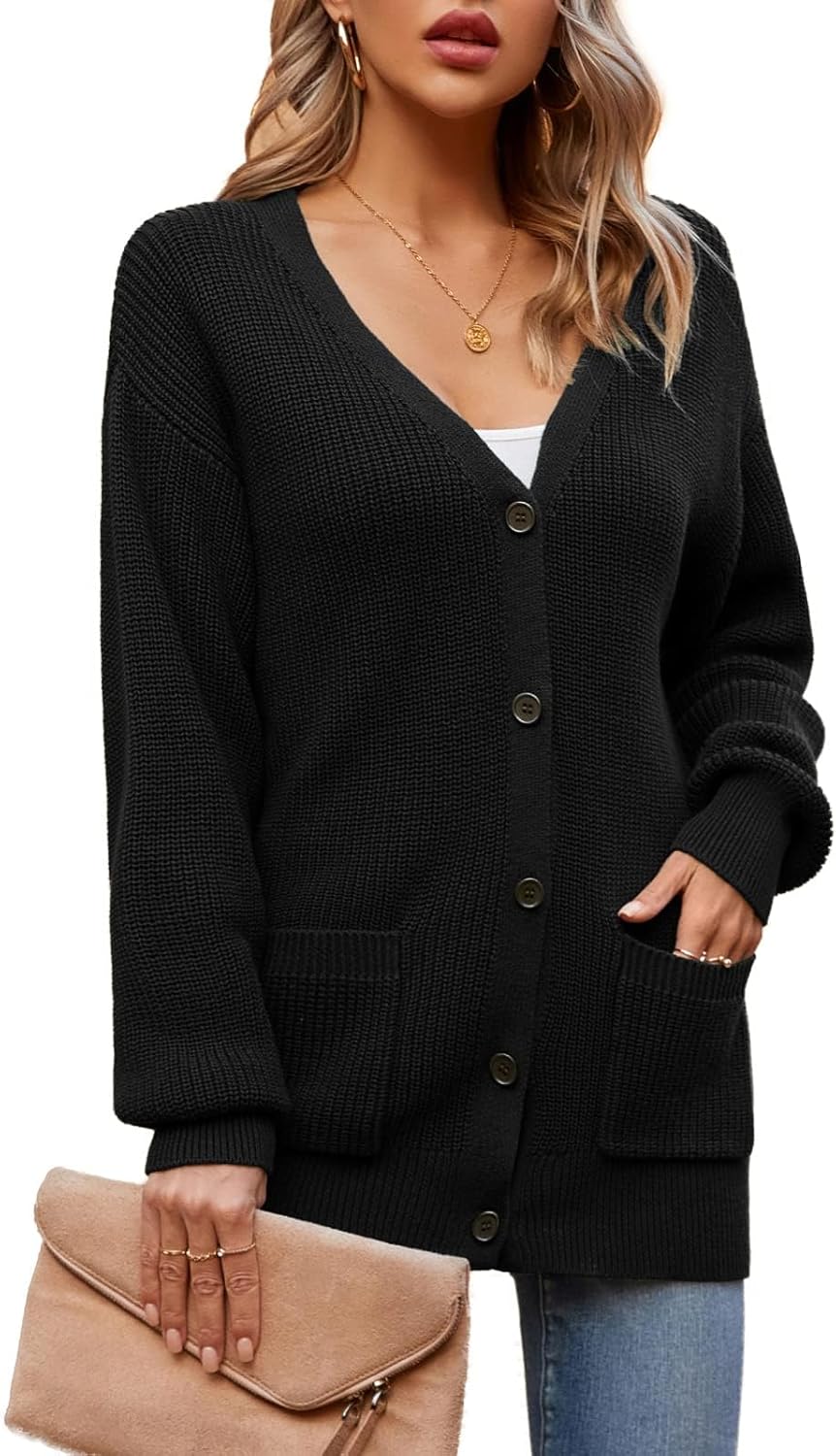 QUALFORT Women's 100% Cotton Cardigans for Women Lantern Sleeve Oversized Sweater with Pockets Womens Fall Cardigans 2026 - Image 6