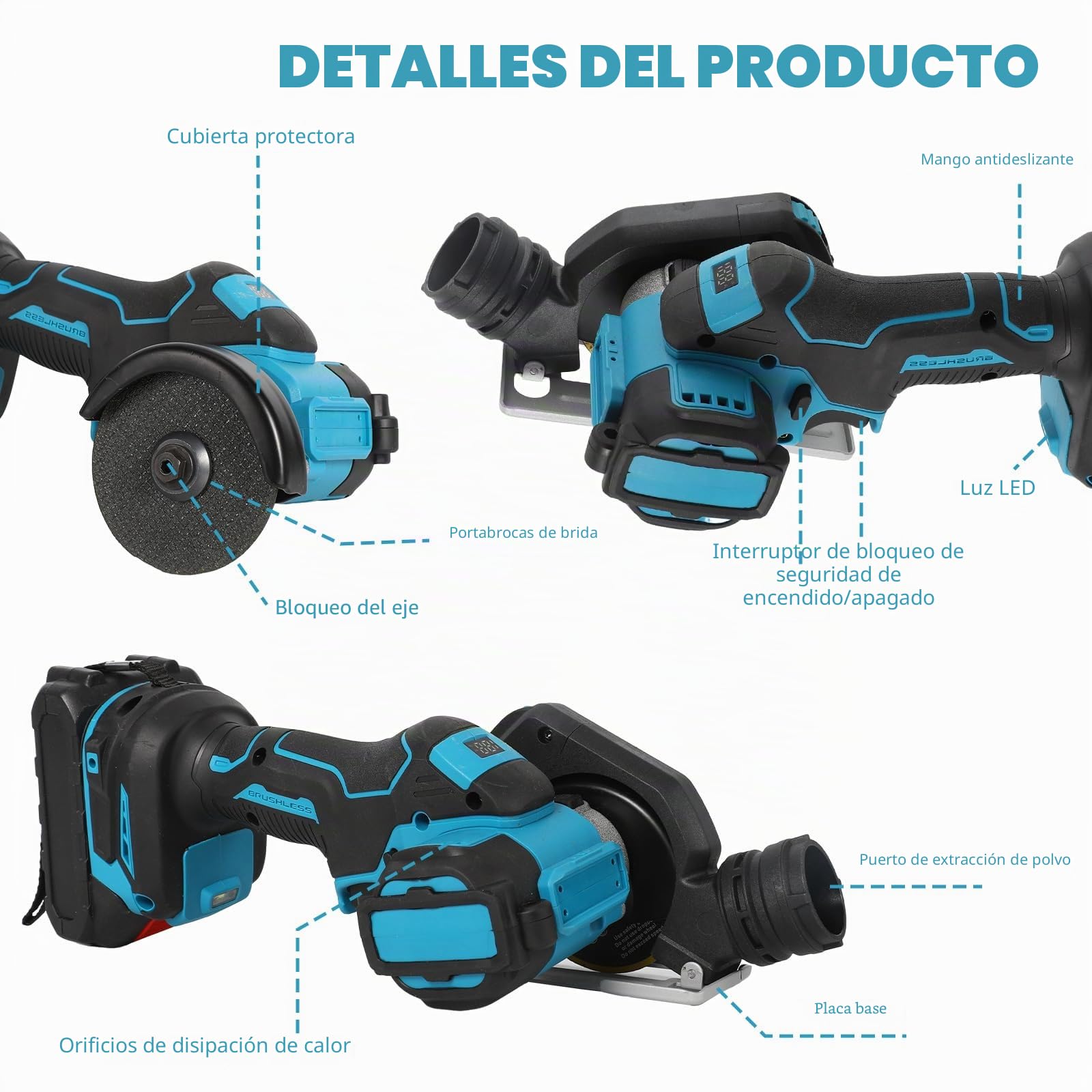 Sierra circular de mano con batería para Makita de 18 V, mini sierra circular de 3 pulgadas, sierra circular sin escobillas con 4 hojas, profundidad de corte de 22 mm, sierra circular eléctrica para