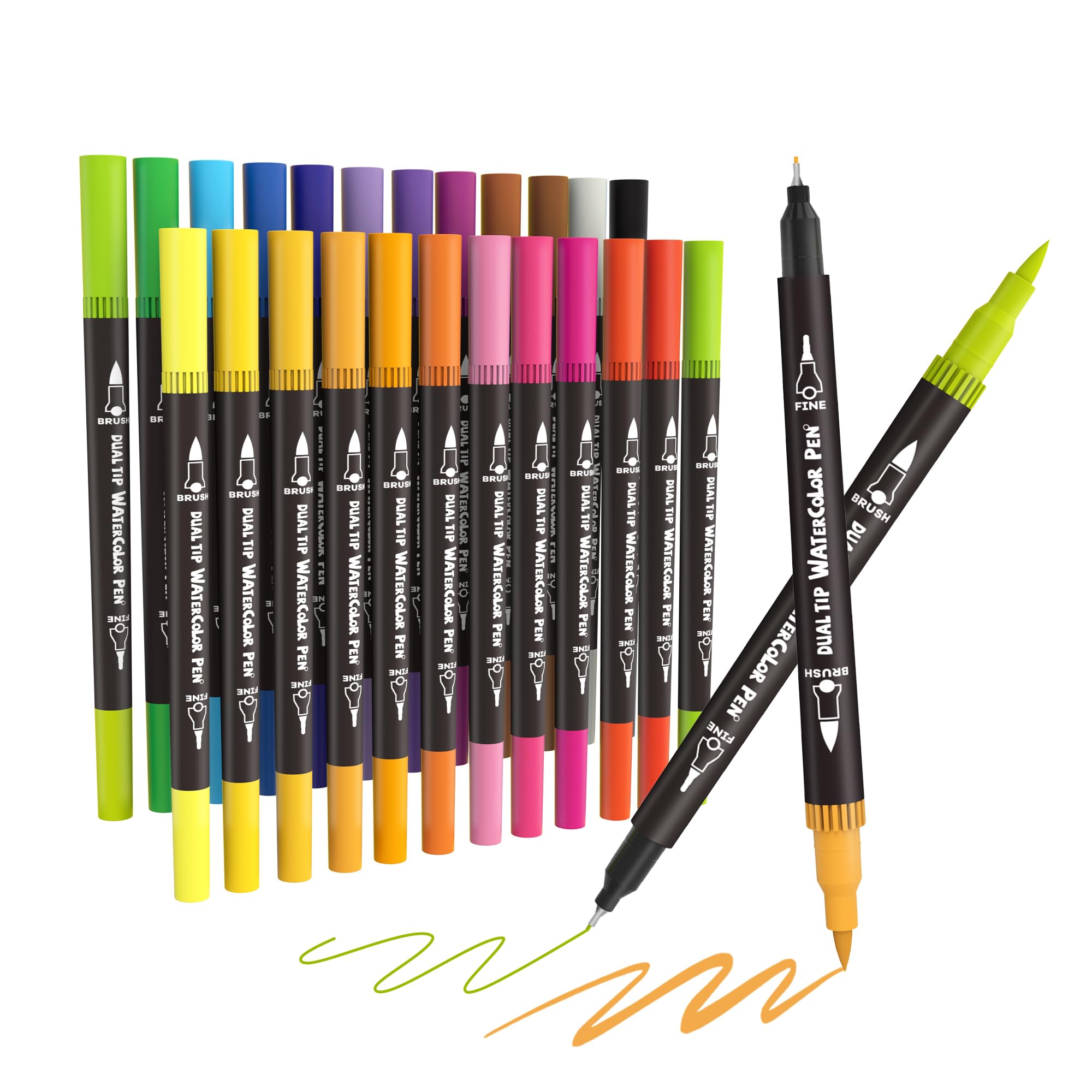 24 Dual Brush Markers For Adult Coloring Book, No Drying After Open