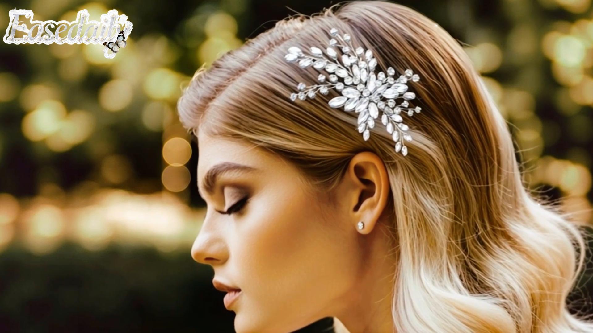 Double row headpiece with side combs Double Row Opaque White Rhinestone Side Hair Comb Pair, Prom  main image 2