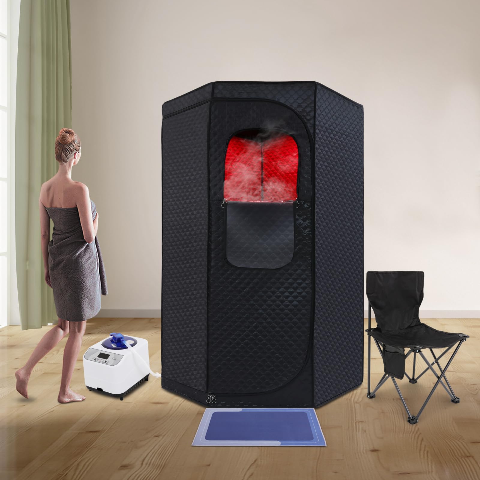 Tenda sauna a vapore infrarossi con sedia pieghevole e caldaia 1500 W per casa e spa