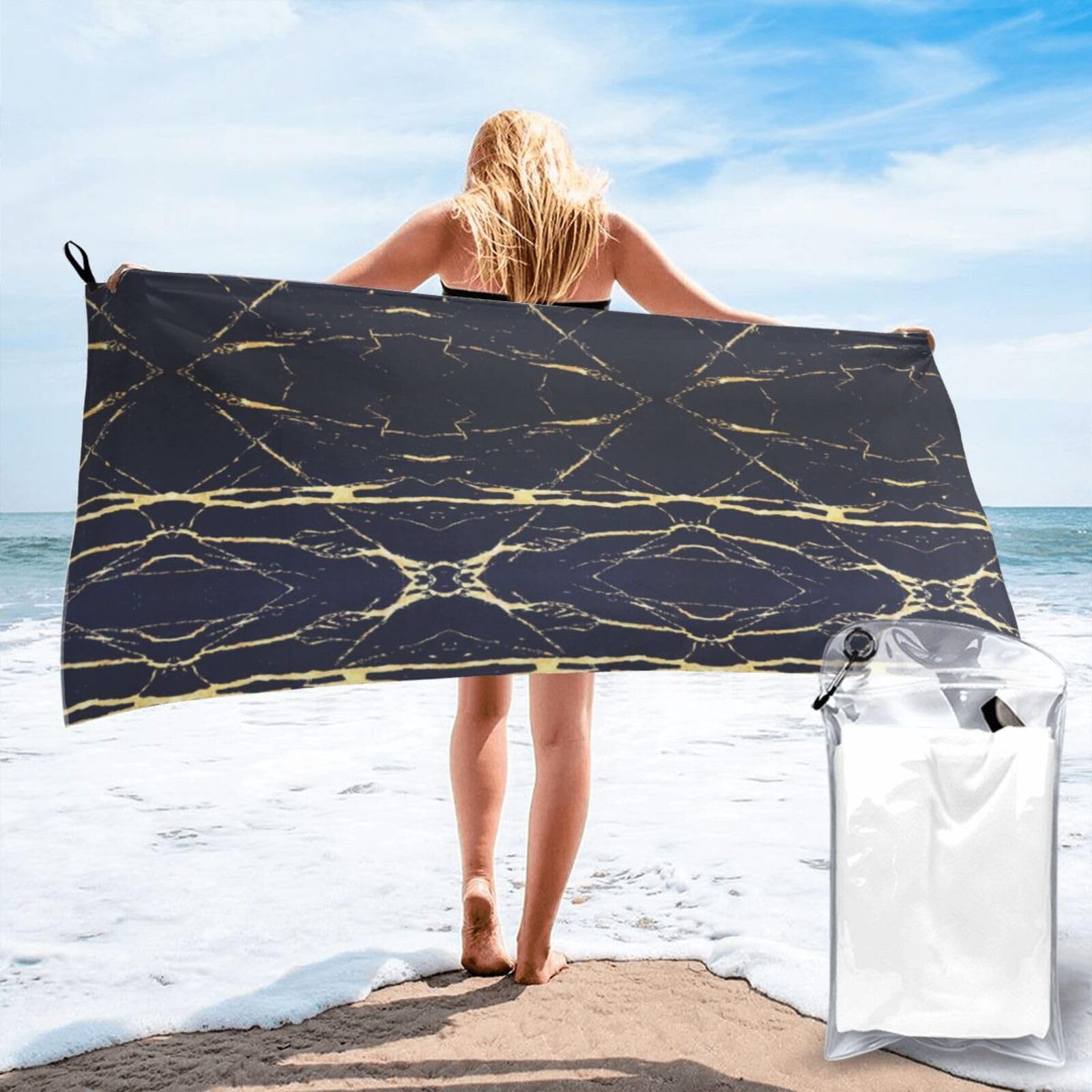 FHIZOAL Marble Quick Dry Towel Microfibre Towel Super Absorbent Ultra Compact Gym Sports Beach Camping Travel