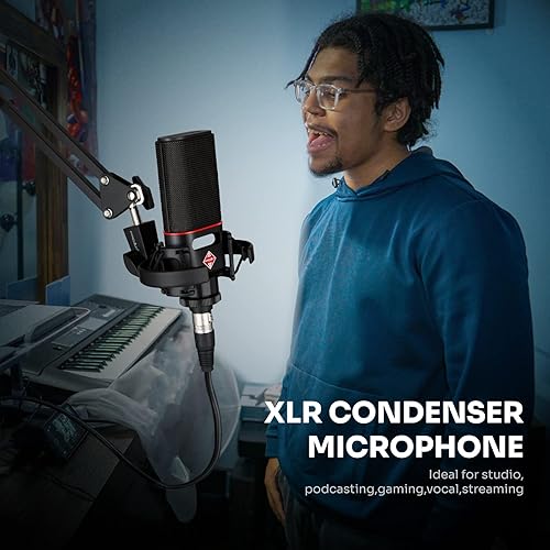 Miniatura 9 de XLR Micrófono de condensador cardioide XLR con diafragma grande de 0.98 pulgadas para computadora PC Metal Micrófono de estudio profesional para