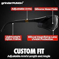 Vista 3 de grinderPUNCH – Anteojos de seguridad bifocales – Anteojos de sol para leer – Lupa resistente a impactos ANSI Z87 – Lectores de sol para trabajo