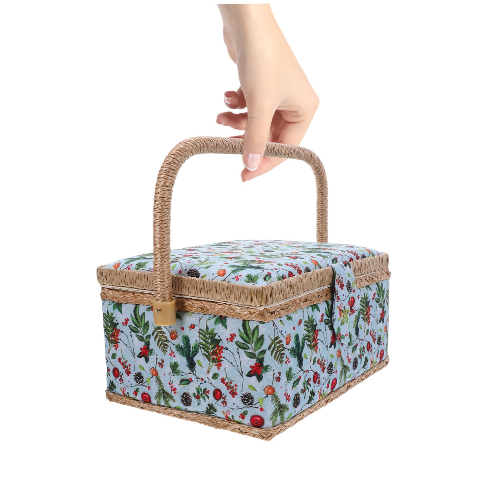 PartyKindom Nähkorb-organizer aus Stoff im Klassischen Design Großes Aufbewahrungsset für Nähzubehör und Stickscheren Tragbare Stickbox mit Griff für Hause und Unterwegs