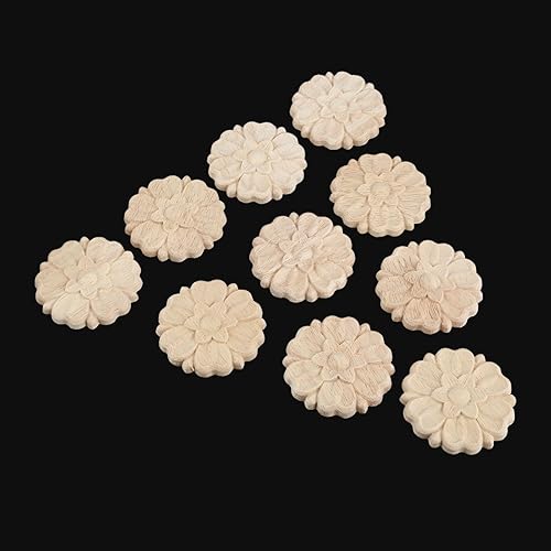 Miniatura 6 de MUXSAM Apliques redondos tallados en madera, paquete de 10 calcomanías pequeñas de flores sin pintar para espejos, paredes, puertas, gabinete,