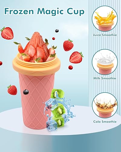 Miniatura 3 de Vaso para batido con tapas y pajitas, vaso para jugos, leche y helado, portátil congelado para niños, amigos y familiares (rosa)