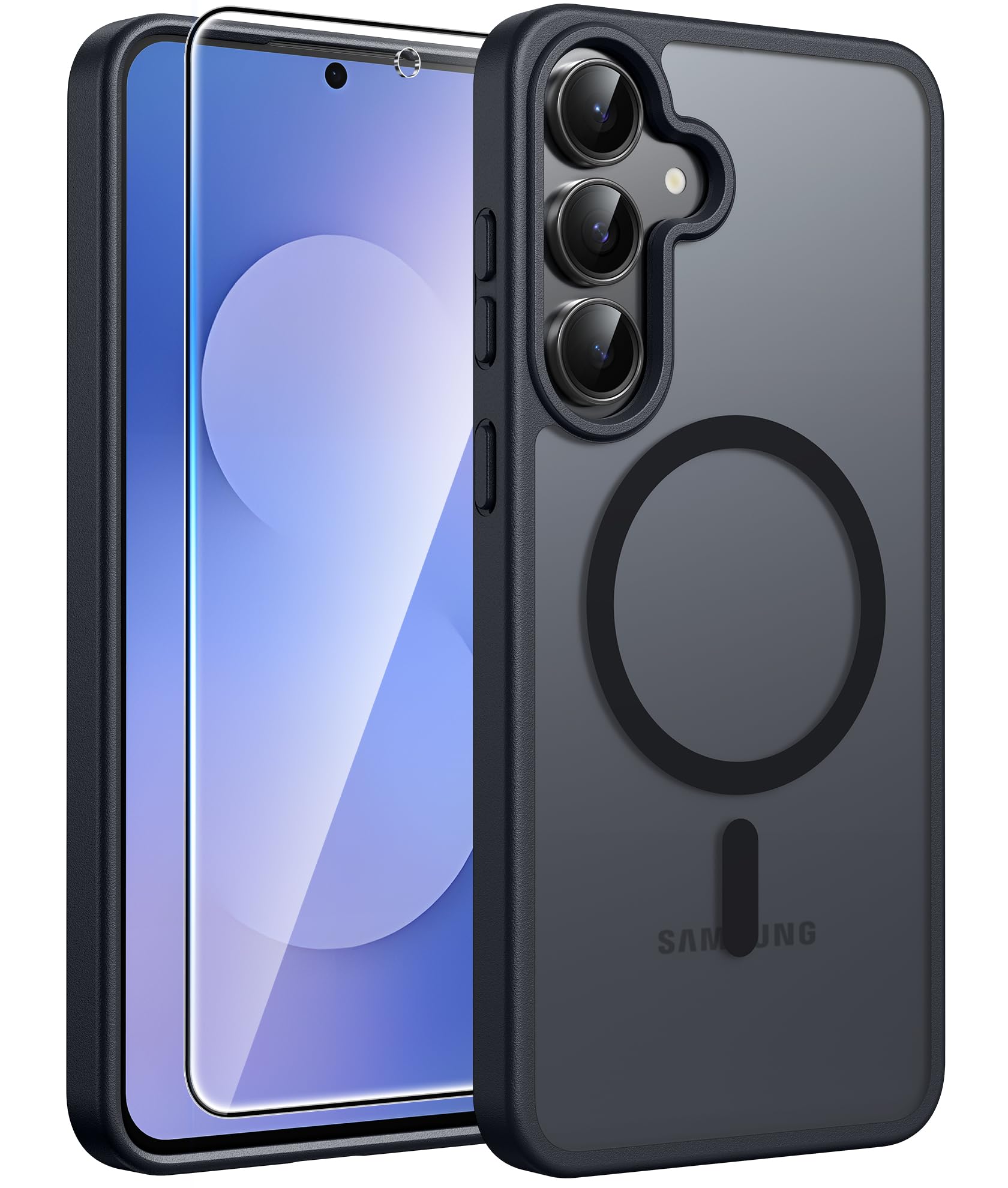 FNTCASE for Samsung Galaxy S25 FE Case: Magnetic Translucent Matte Military Grade Drop Proof Protection Cell Phone Cover - Slim Rugged Durable Shockproof Protective S25Fe Cases (Black-6.7 inch)