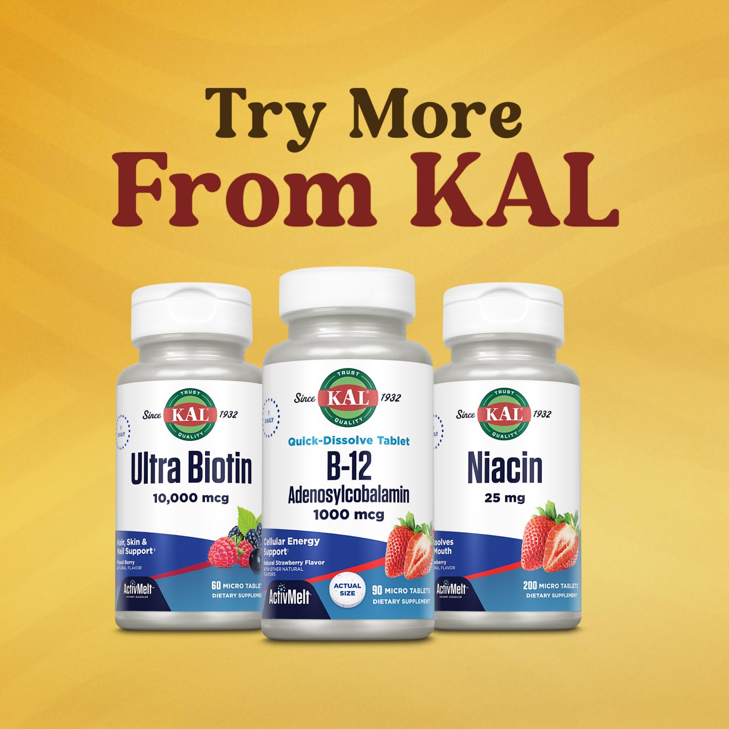 KAL Vitamin B12 1000 mcg as Adenosylcobalamin - Active Form of B12 Vitamins - B 12 Supports Cellular Energy, Nerve Function, Red Blood Cell Production - Natural Strawberry Flavor - 90 ActivMelts — Amazon image 6