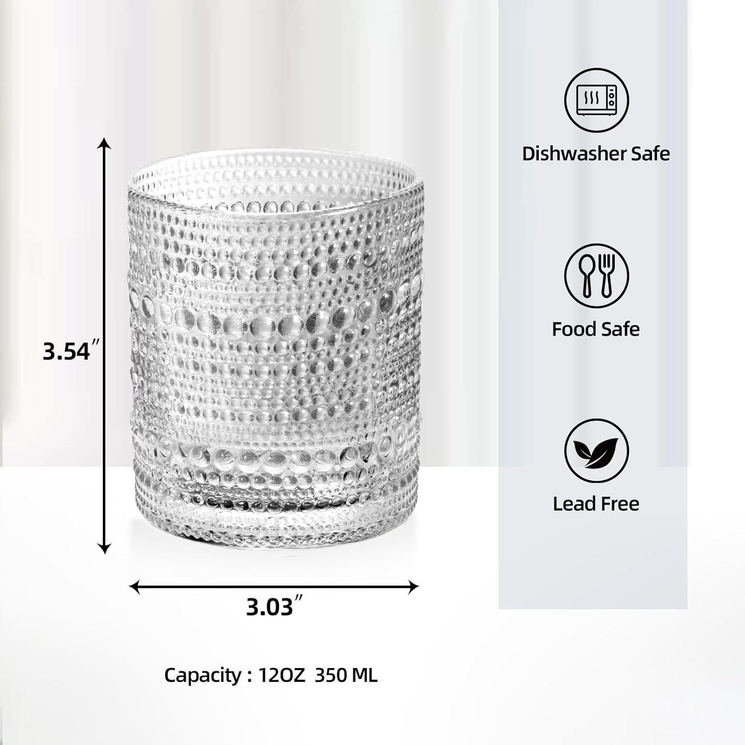 Hobnail Glasses Set of 6 Highball Vintage Drinking Glasses 12OZ Clear Embossed Vintage Glassware Hobnail Glass Cup for Water, Juice,Cocktail, Wine, Beer, Whiskey for Thanksgiving Day, Christmas Gift - Image 5