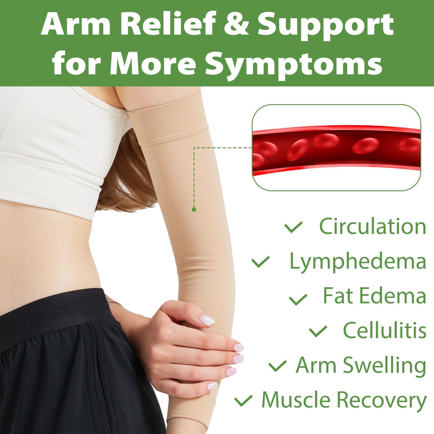 Compression Lymphedema Arm Sleeves for Women, 20-30 mmHg Full Arm Support for Swelling Recovery Circulation - Image 5