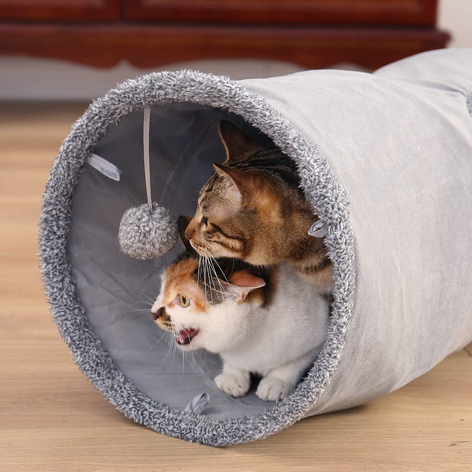 Túnel de Juguete para Gatos, Juguete Plegable Túnel de Gato, Túnel para Mascotas, con 2 Agujeros y Bola Suspendida (Dia30 * 1307 cm)